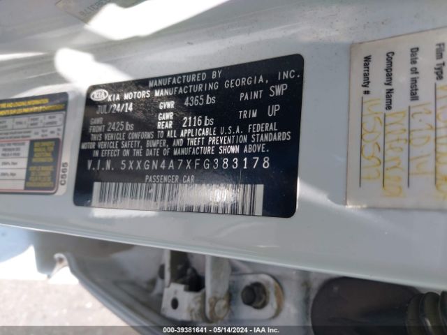 5XXGN4A7XFG383178 KIA OPTIMA EX