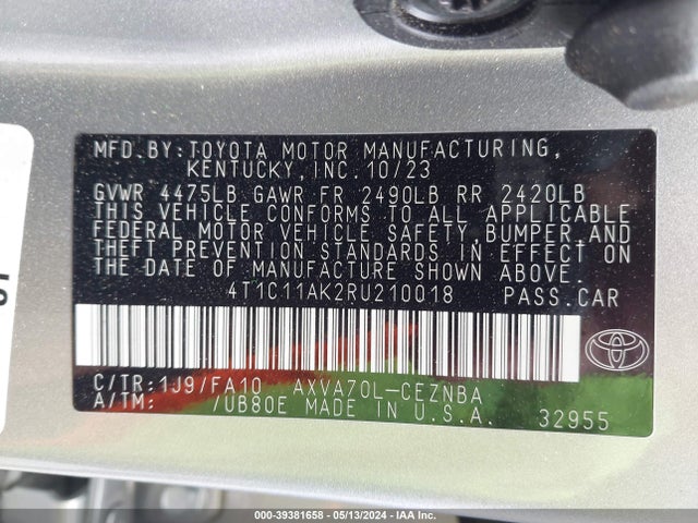 Toyota CAMRY LE 2024 4T1C11AK2RU210018 Image 9