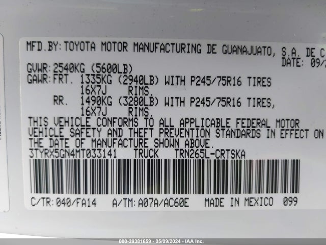 Toyota Tacoma Sr 2021 3TYRX5GN4MT033141 Image 9