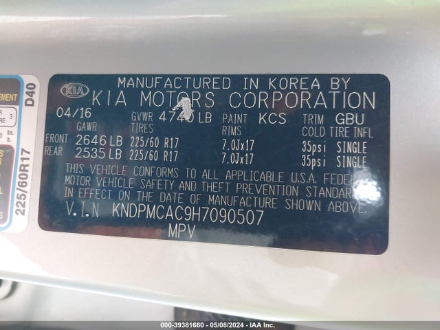 KIA Sportage Lx 2017 KNDPMCAC9H7090507 Image 9