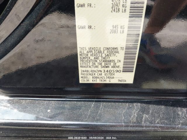 1N4BL4DV2PN340590 Nissan Altima Sv Fwd