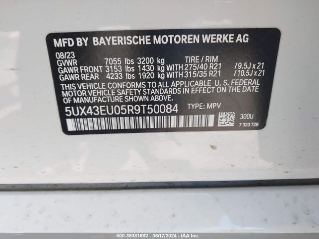 5UX43EU05R9T50084 BMW X5 Phev Xdrive50e