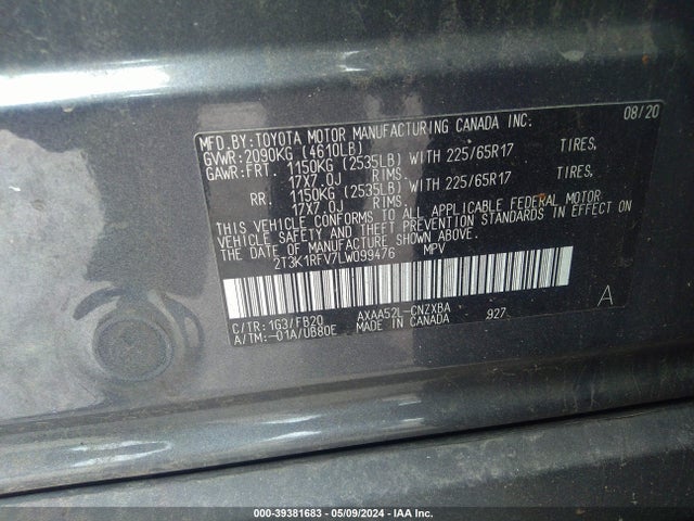 Toyota RAV4 LE 2020 2T3K1RFV7LW099476 Image 9