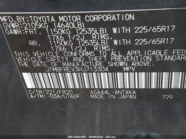 Toyota RAV4 LE 2017 JTMBFREV3HJ713304 Image 9