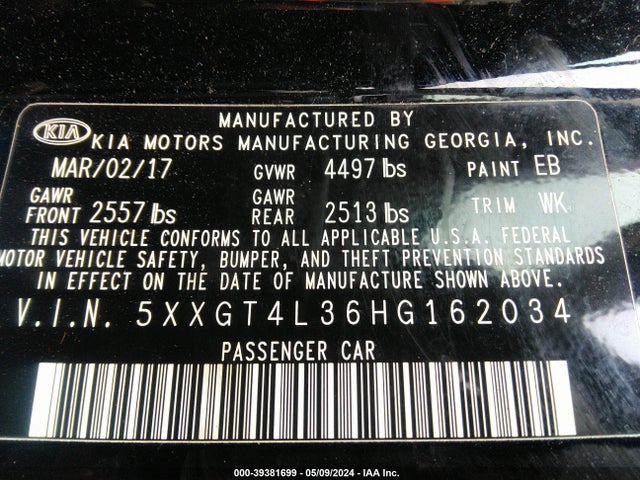 KIA Optima Lx 2017 5XXGT4L36HG162034 Image 9