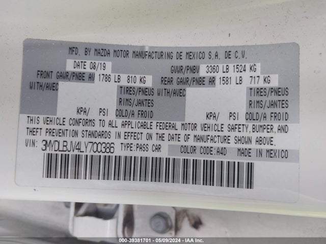 Toyota YARIS LE 2020 3MYDLBJV4LY700386 Image 9