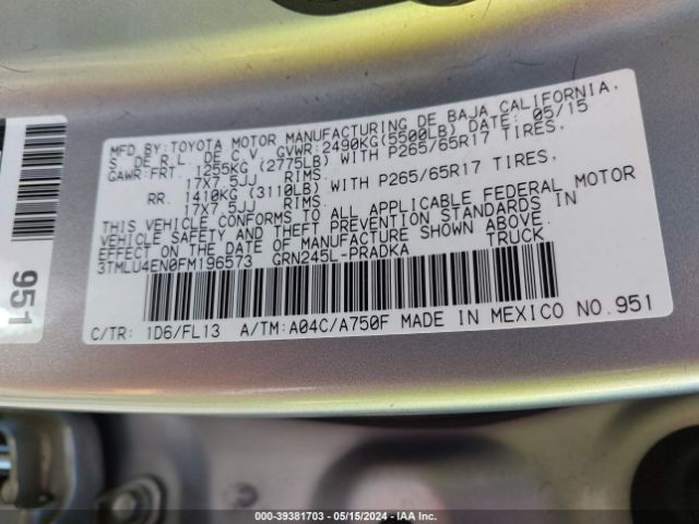 3TMLU4EN0FM196573 Toyota Tacoma Base V6