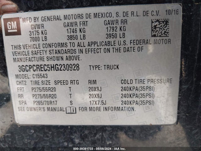 Chevrolet Silverado 1500 1lt 2017 3GCPCREC5HG230928 Image 9