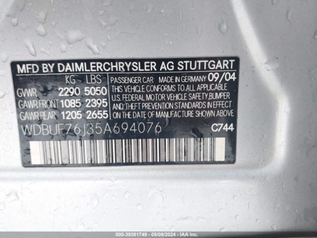 2005 MERCEDES-BENZ E 55 AMG WDBUF76J35A694076 Photo 8
