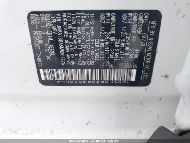 JN8AT3BA5MW003776 Nissan Rogue Sv Fwd