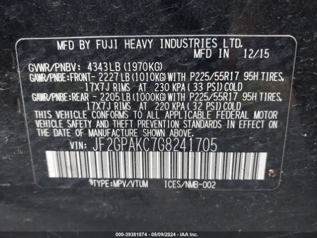 JF2GPAKC7G8241705 Subaru Crosstrek 2.0i Limited