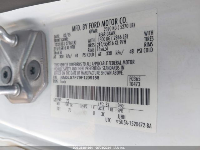NM0LS7F79F1209158 Ford Transit Connect Xlt
