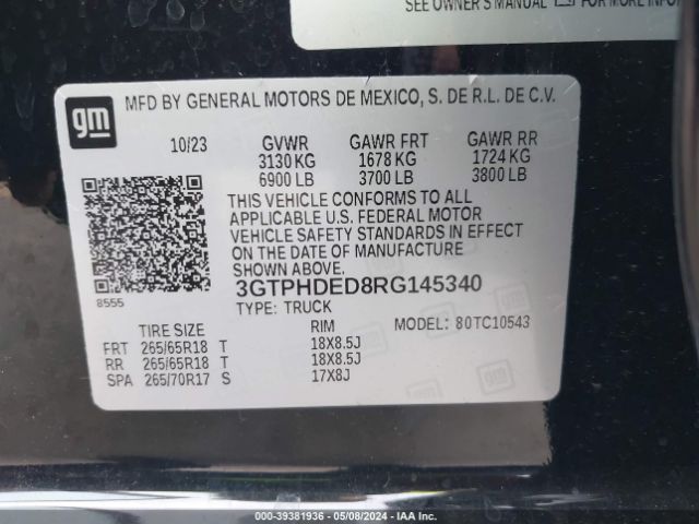 3GTPHDED8RG145340 GMC Sierra 1500 2wd  Short Box Slt