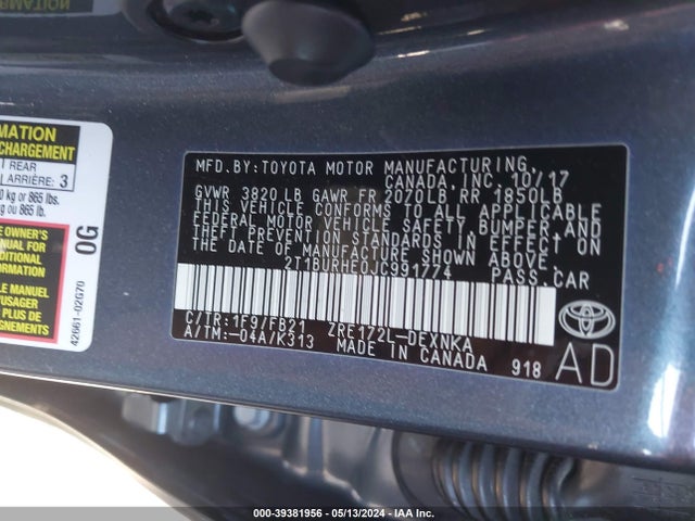 Toyota COROLLA LE 2018 2T1BURHE0JC991774 Image 9