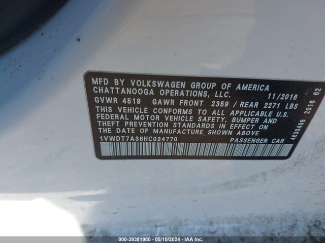 1VWDT7A36HC034770 Volkswagen Passat 1.8t R-line