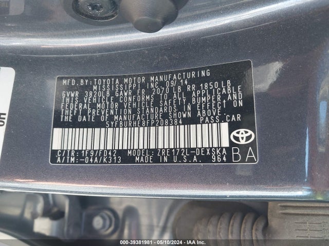 Toyota Corolla S Plus 2015 5YFBURHE8FP208384 Image 9