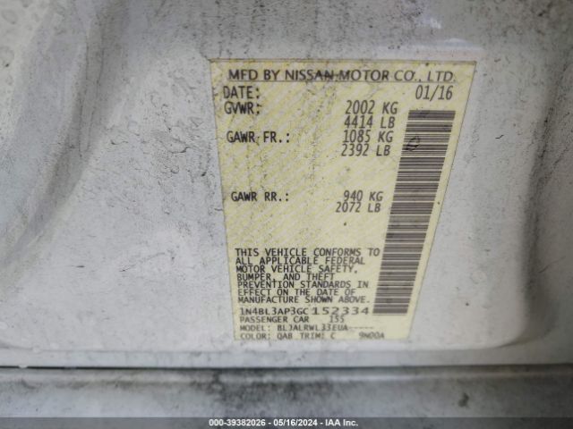 1N4BL3AP3GC152334 Nissan Altima 3.5 Sl/3.5 Sr