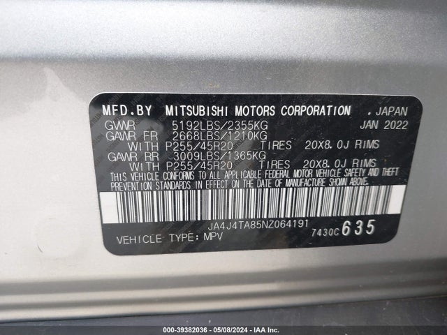 JA4J4TA85NZ064191 Mitsubishi Outlander Es 2.5 S-awc