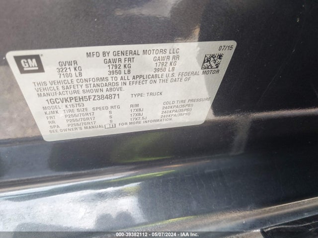 Chevrolet Silverado 1500 Wt 2015 1GCVKPEH5FZ384871 Image 9