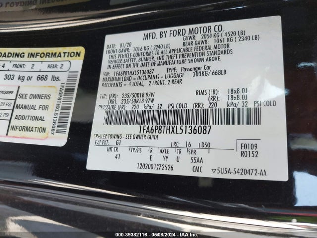 Ford Mustang Ecoboost Premium Fastback 2020 1FA6P8THXL5136087 Image 9