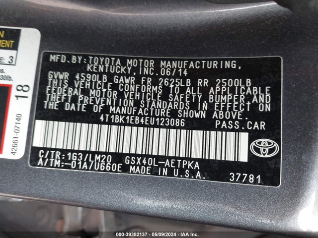 Toyota AVALON LIMITED 2014 4T1BK1EB4EU123086 Image 9