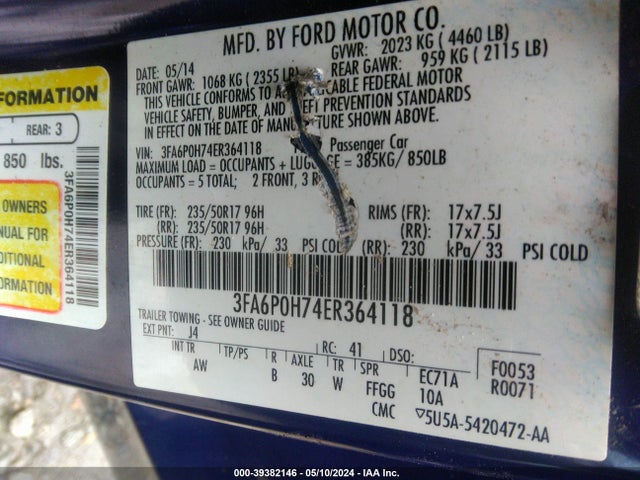 Ford FUSION SE 2014 3FA6P0H74ER364118 Image 9