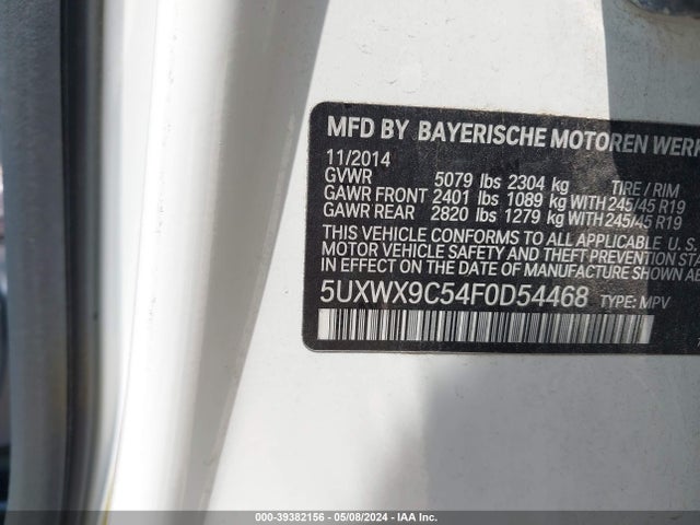 BMW X3 Xdrive28i 2015 5UXWX9C54F0D54468 Image 9