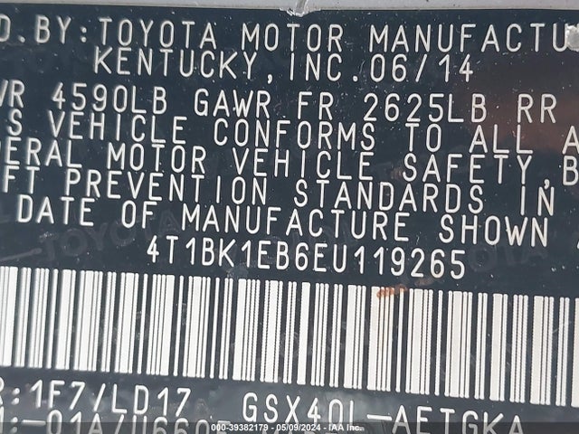 Toyota AVALON XLE 2014 4T1BK1EB6EU119265 Image 16