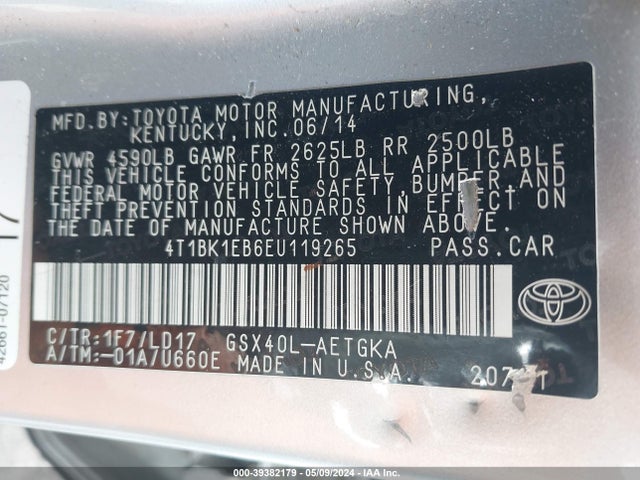 Toyota AVALON XLE 2014 4T1BK1EB6EU119265 Image 9