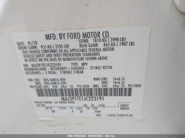 MAJ3P1TE1JC223191 Ford Ecosport Se