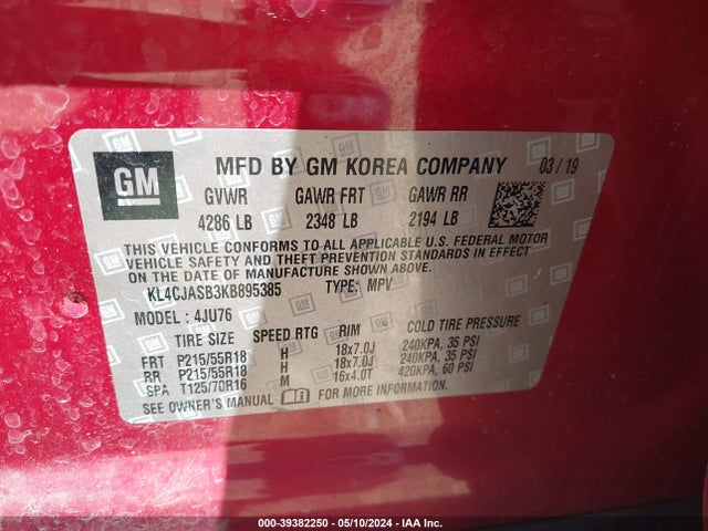 KL4CJASB3KB895385 Buick Encore Fwd Preferred