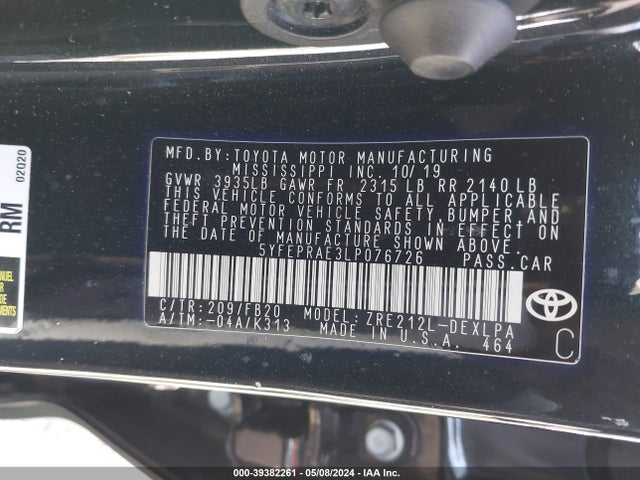 Toyota COROLLA LE 2020 5YFEPRAE3LP076726 Image 9
