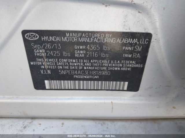 5NPEB4AC3EH818980 Hyundai SONATA GLS
