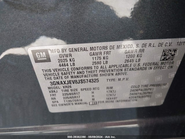 Chevrolet EQUINOX LT 2018 3GNAXJEV8JS574325 Image 9