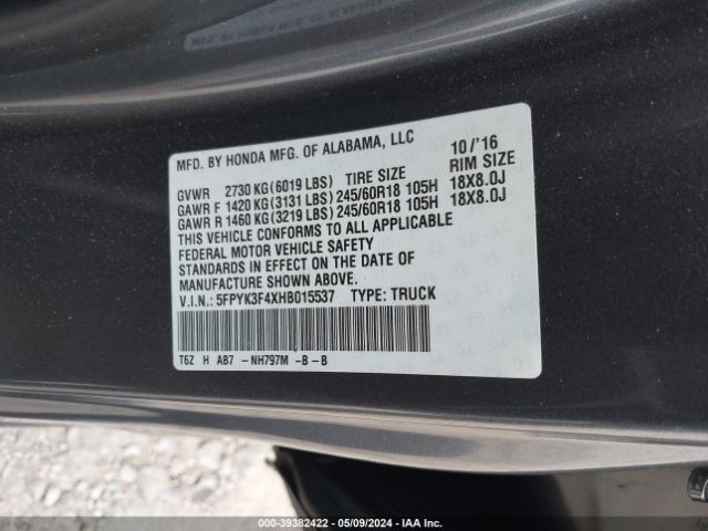 5FPYK3F4XHB015537 Honda Ridgeline Rts