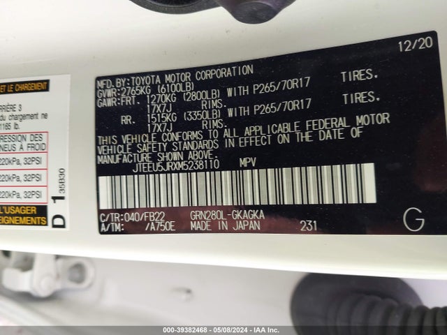 Toyota 4RUNNER SR5 2021 JTEEU5JRXM5238110 Image 9