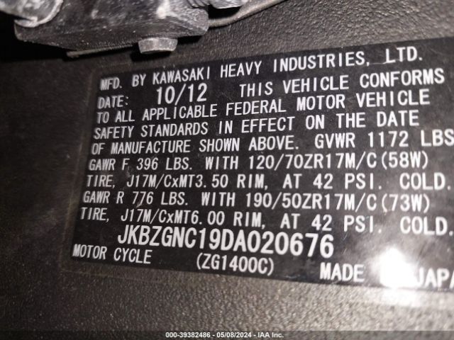 2013 KAWASAKI ZG1400 JKBZGNC19DA020676 Photo 9
