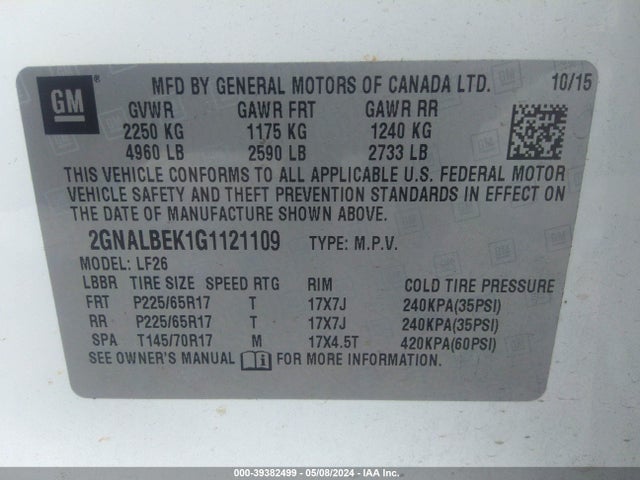 Chevrolet EQUINOX LS 2016 2GNALBEK1G1121109 Image 9