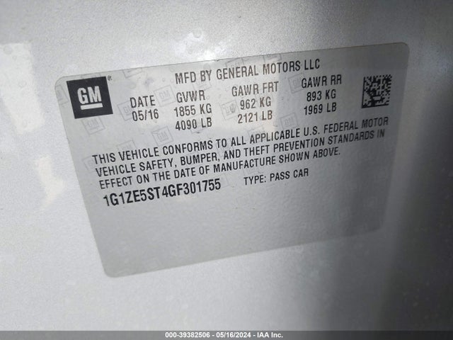Chevrolet MALIBU 1LT 2016 1G1ZE5ST4GF301755 Image 9