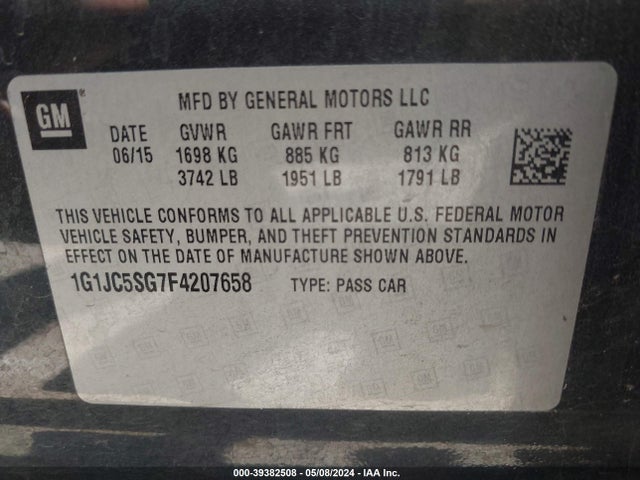 Chevrolet Sonic Lt Auto 2015 1G1JC5SG7F4207658 Image 9