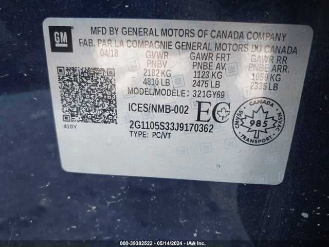 Chevrolet IMPALA 1LT 2018 2G1105S33J9170362 Image 9