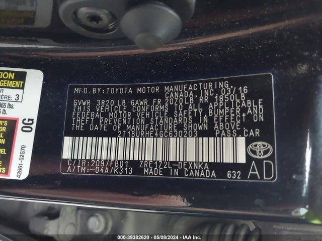 Toyota COROLLA LE 2016 2T1BURHE4GC630203 Image 9