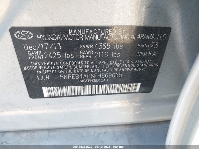 Hyundai SONATA GLS 2014 5NPEB4AC6EH869065 Image 9