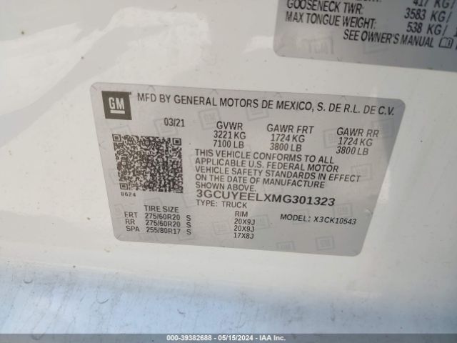 3GCUYEELXMG301323 Chevrolet Silverado 1500 4wd  Short Bed Rst