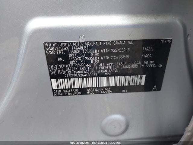 Toyota Rav4 Limited 2016 2T3DFREV2GW489189 Image 9