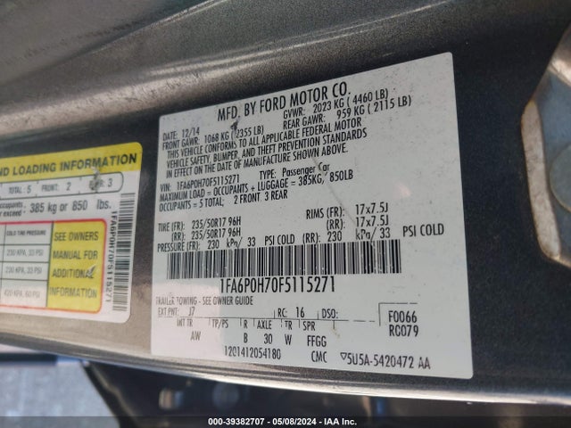 Ford FUSION SE 2015 1FA6P0H70F5115271 Image 9
