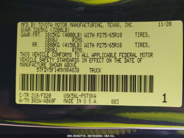 Toyota Tundra Sr5 2021 5TFDY5F14MX984838 Image 9