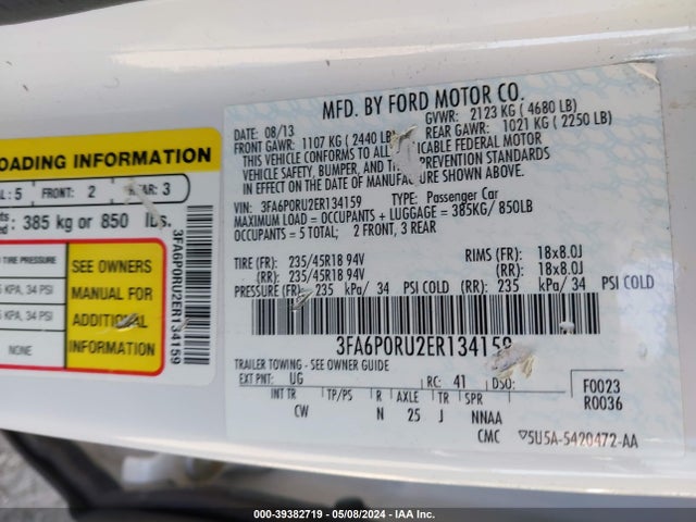 Ford Fusion Hybrid Titanium 2014 3FA6P0RU2ER134159 Image 9