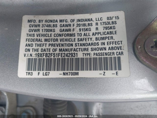 Honda Civic Lx 2015 19XFB2F51FE242931 Image 9