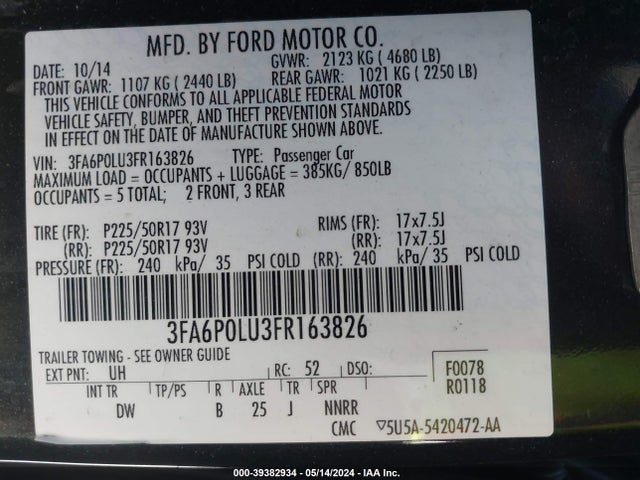 Ford Fusion Hybrid Se 2015 3FA6P0LU3FR163826 Image 9